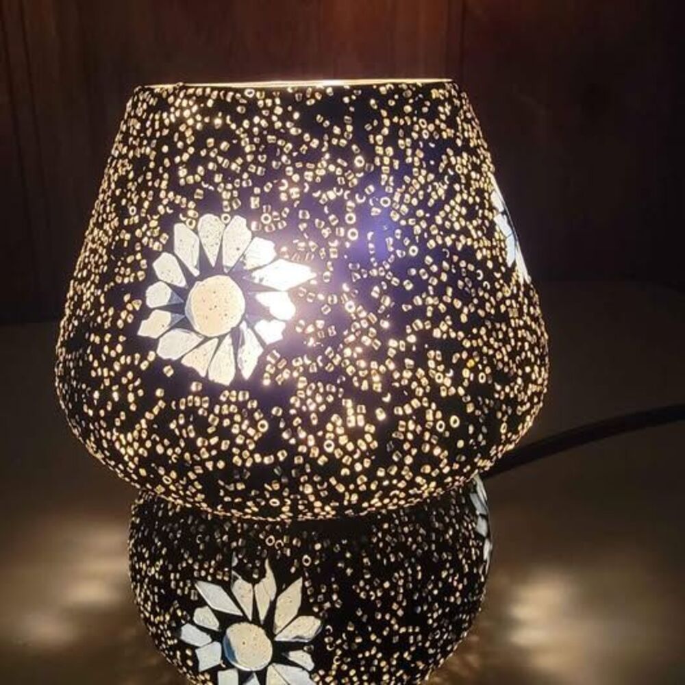 6.75"H Paige Light Blue Glass Mosaic Mushroom Novelty Lamp Minor DAMAGE